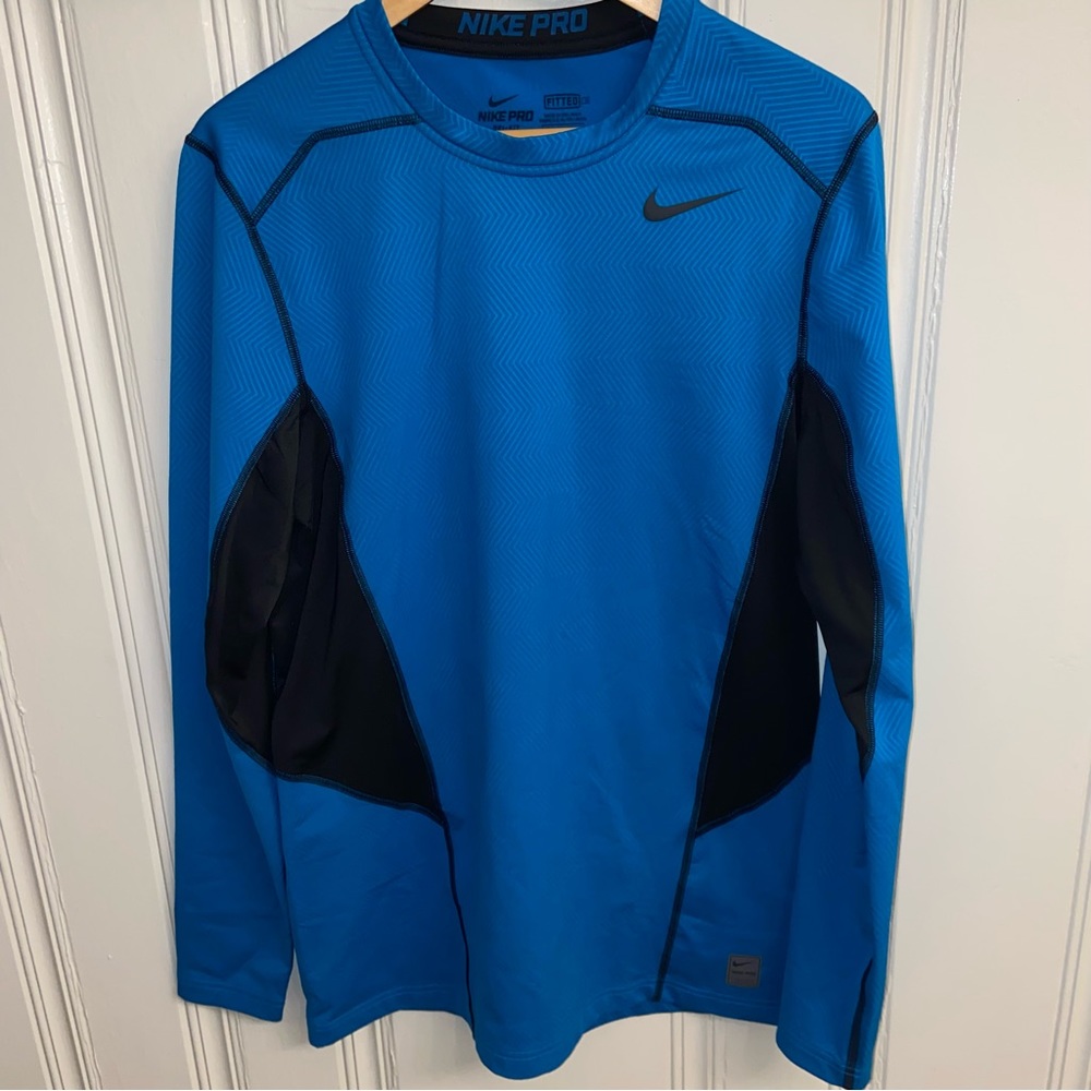 Nike Pro men’s large Fitted Royal Blue/Black Long Sleeve athletic shirt